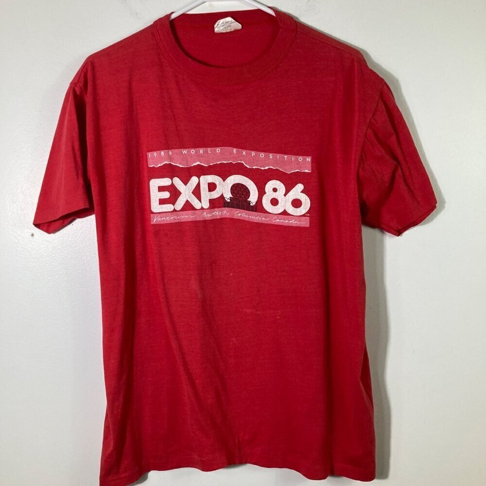 Womens Vintage Richmond 1986 World Expo Canada Tee Shirt Red L